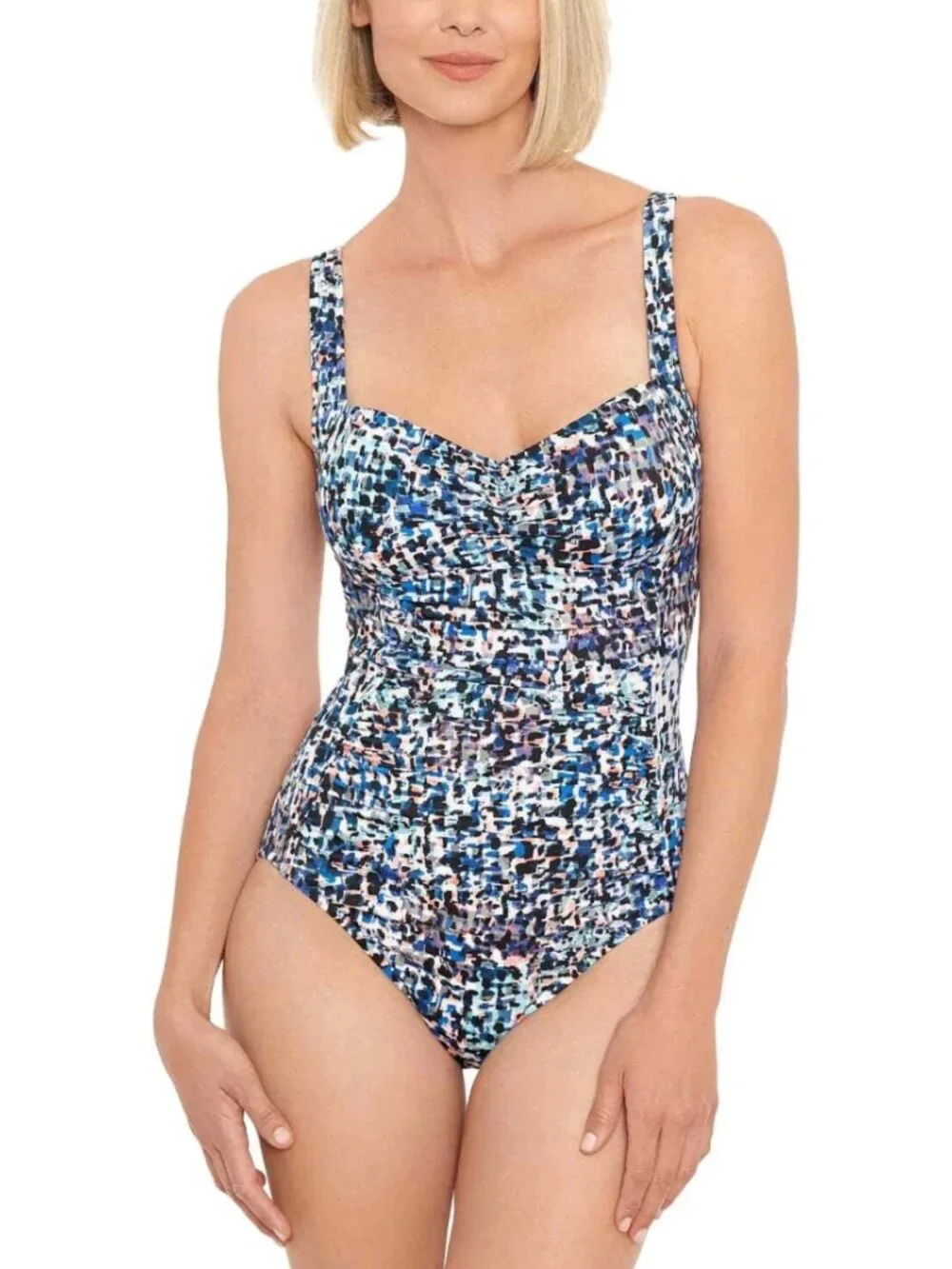 Swim Solutions Women's Shirred Front Tummy Control One-Piece Swimsuit Sz 16 NWT - Picture 1 of 10
